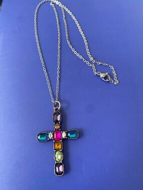 Multicolor Gemstone Cross unisex Pendant Necklace - Women Jewelry new
